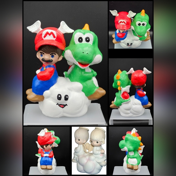 Mario and Yoshi Inspired Altered Precious Moments - OOAK - Picture 6 of 7